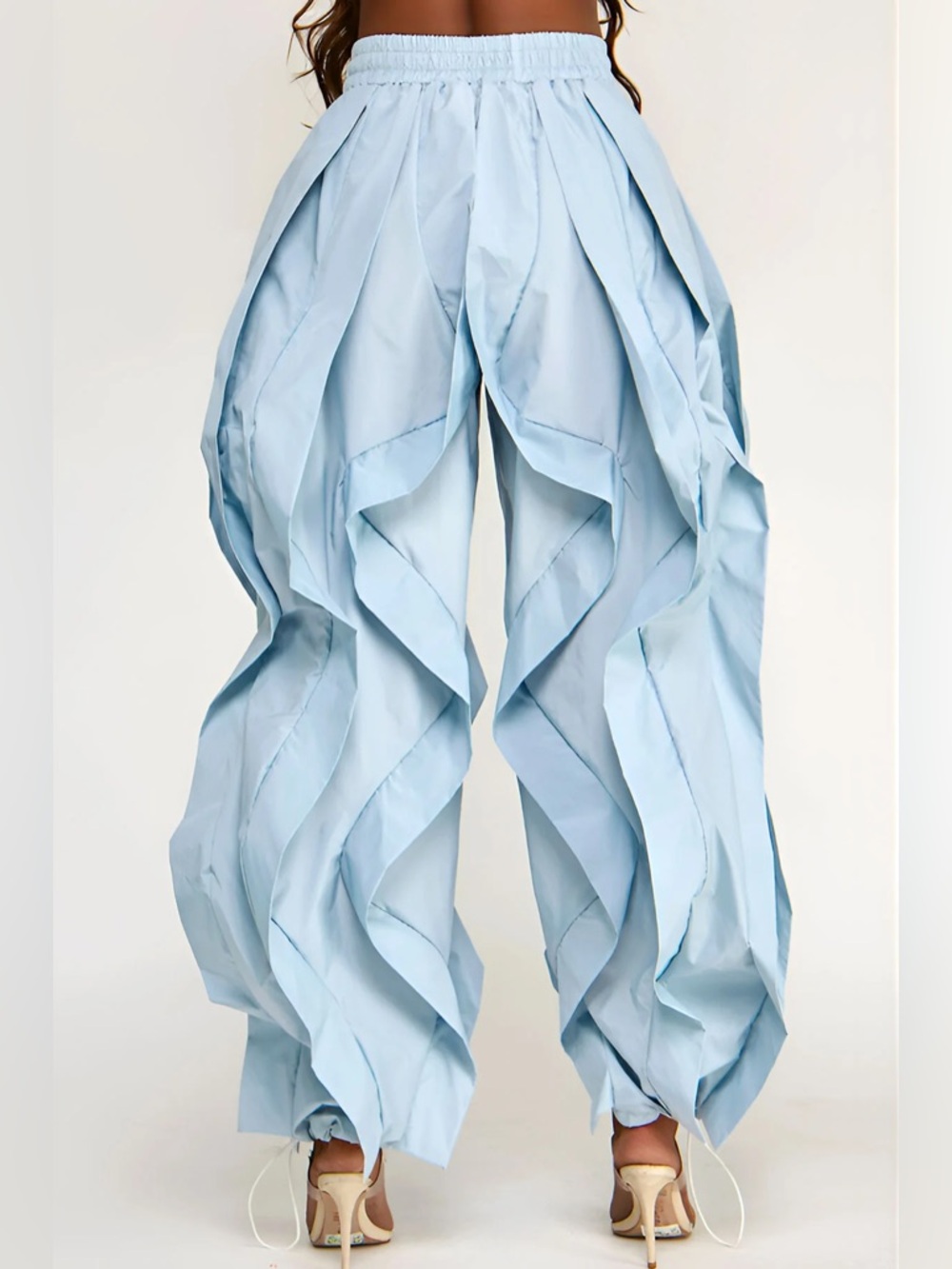 Yellow Ruffle Wide-Leg Wavy Drawstring Pants - Picture 7 of 16